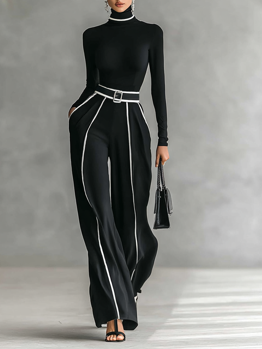 Mono Elegante – Negro con Detalles en Blanco