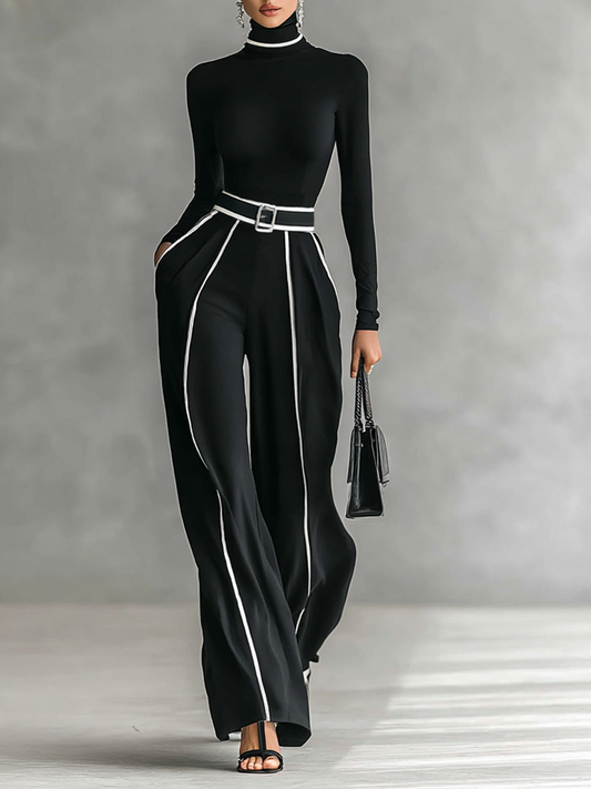 Mono Elegante – Negro con Detalles en Blanco