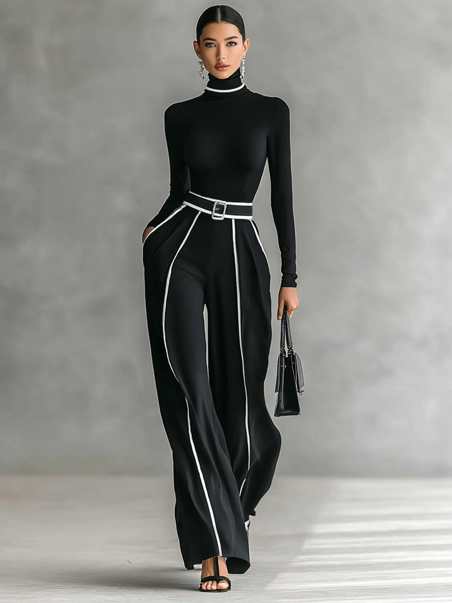 Mono Elegante – Negro con Detalles en Blanco