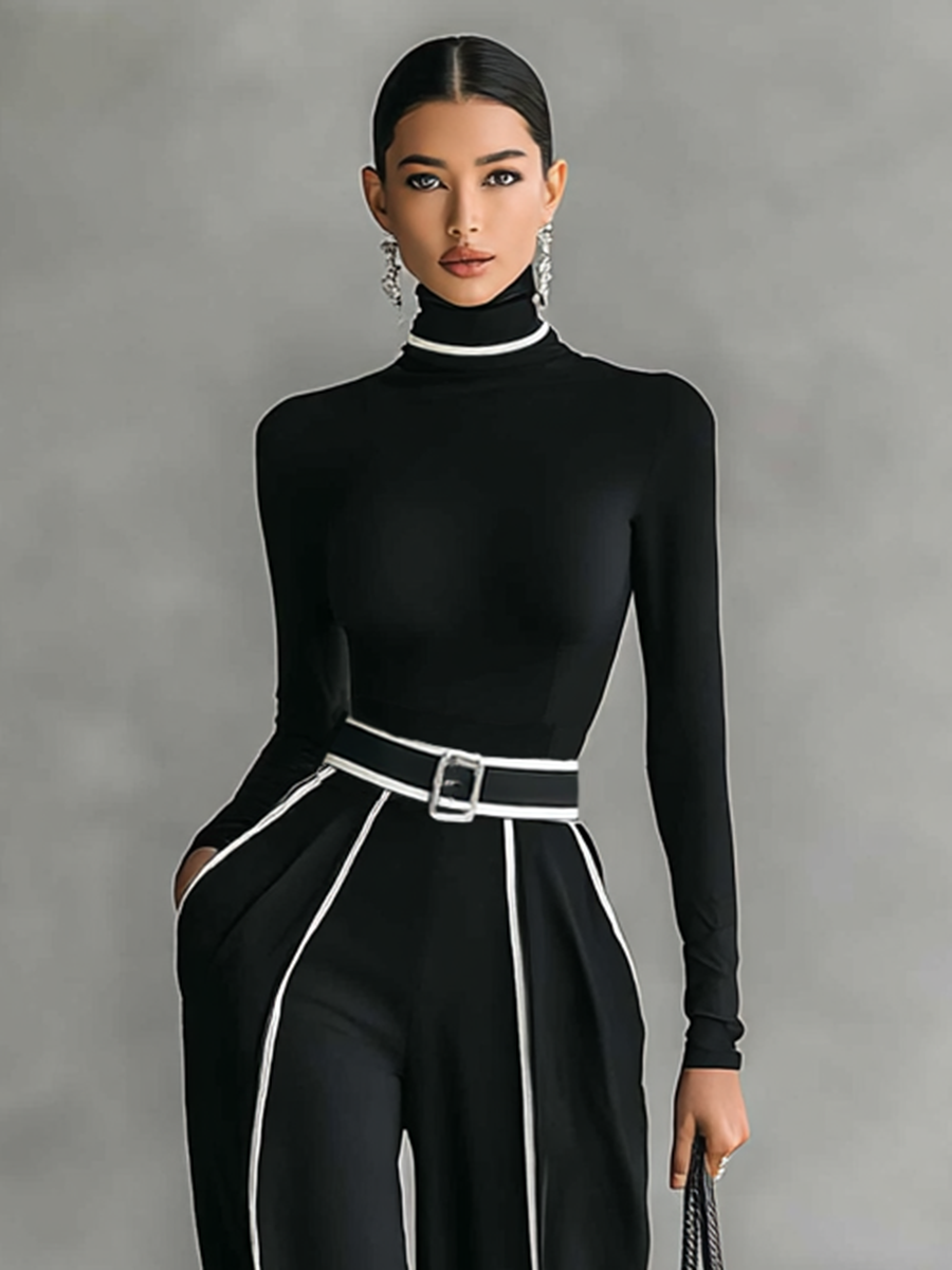 Mono Elegante – Negro con Detalles en Blanco