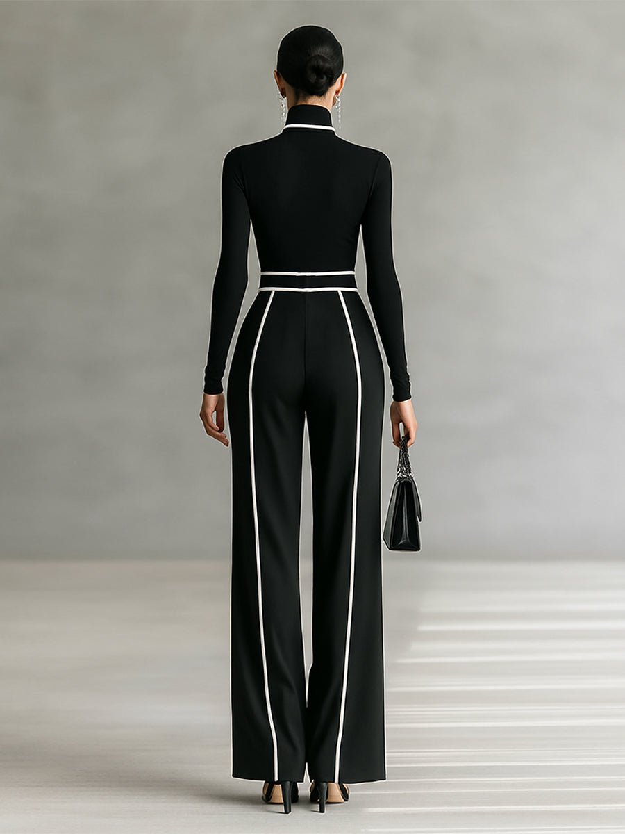 Mono Elegante – Negro con Detalles en Blanco