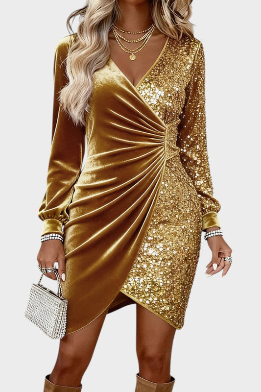 CAYETANA | VESTIDO MIDI CRUZADO DE TERCIOPELO CON LENTEJUELAS