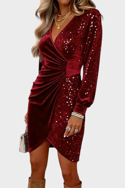 CAYETANA | VESTIDO MIDI CRUZADO DE TERCIOPELO CON LENTEJUELAS