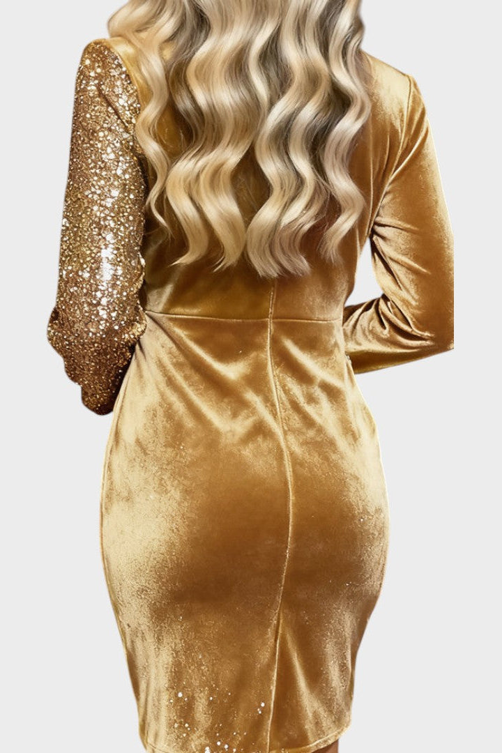 CAYETANA | VESTIDO MIDI CRUZADO DE TERCIOPELO CON LENTEJUELAS