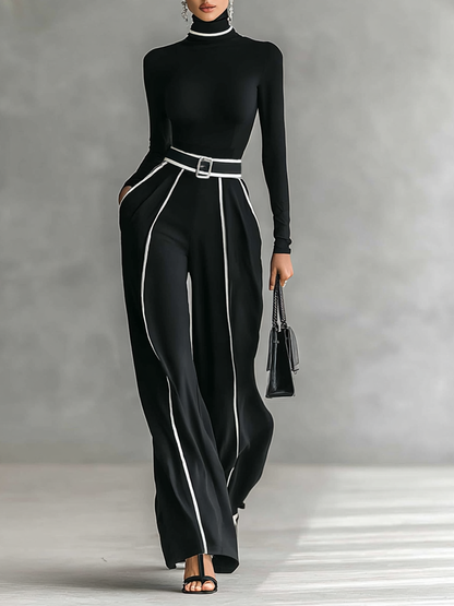 Mono Elegante – Negro con Detalles en Blanco