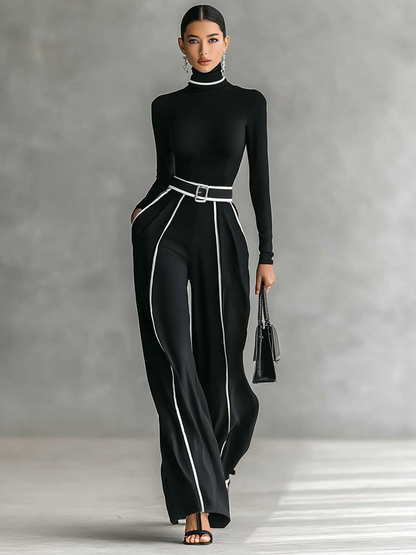 Mono Elegante – Negro con Detalles en Blanco