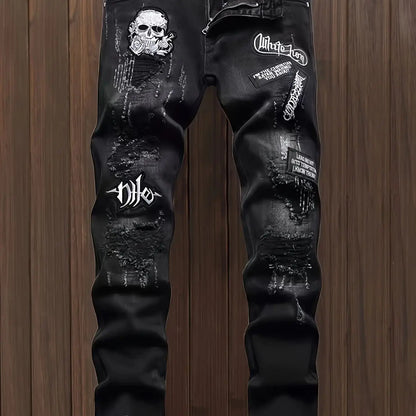 Men's Skull Patchwork Jeans