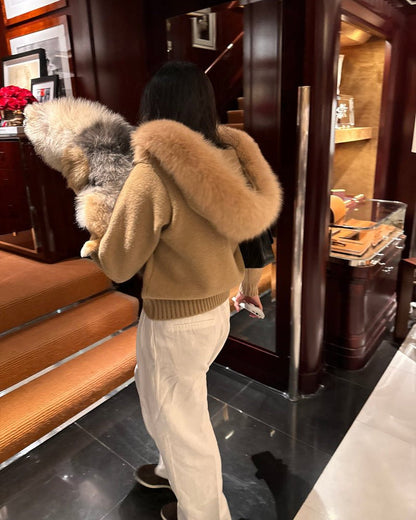 CATERINA | ABRIGO DE PUNTO CAPUCHA PELO